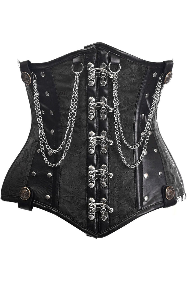 Daisy Corsets Top Drawer Black Brocade Steel Boned Underbust Corset w/Chains and Clasps