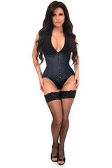 Top Drawer Black Cotton Double Steel Boned Waist Training Corset Cincher - Daisy Corsets
