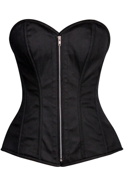 Top Drawer Black Cotton Steel Boned Corset w/Zipper - Daisy Corsets