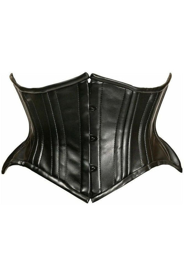 Daisy Corsets Top Drawer Black Faux Leather Double Steel Boned Curvy Cut Waist Cincher