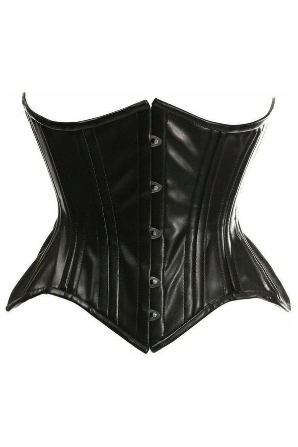 Daisy Corsets Top Drawer Black Faux Leather Double Steel Boned Curvy Cut Waist Cincher Corset