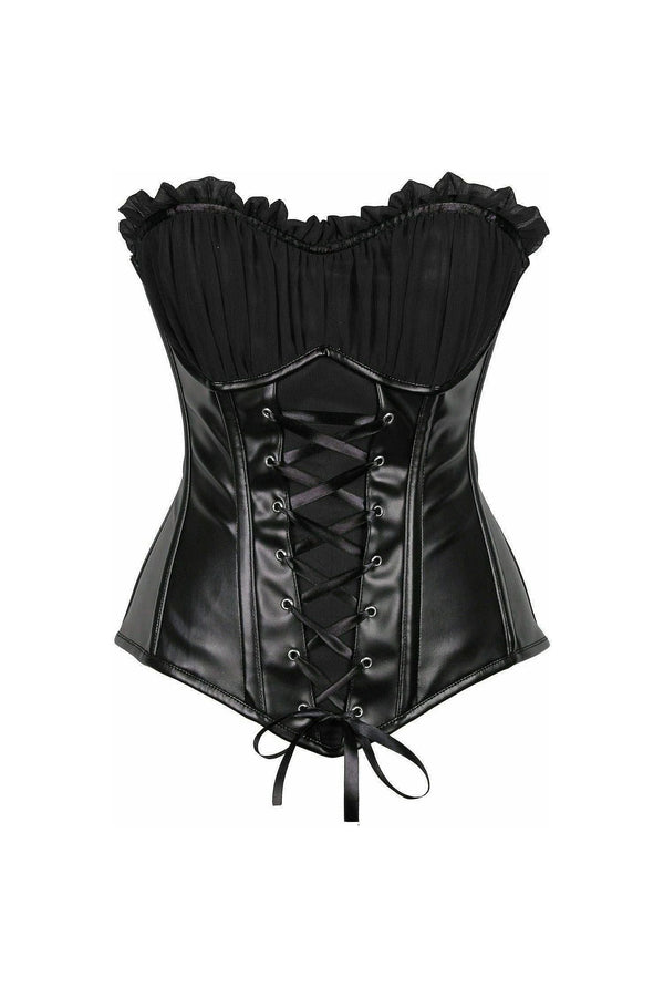 Daisy Corsets Top Drawer Black Faux Leather Lace-Up Steel Boned Corset