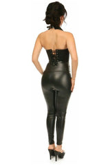 Top Drawer Black Faux Leather Steel Boned Collared Bustier Top - Daisy Corsets
