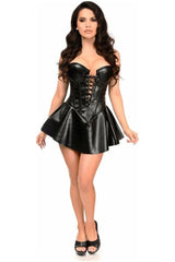 Top Drawer Black Faux Leather Steel Boned Corset Dress
