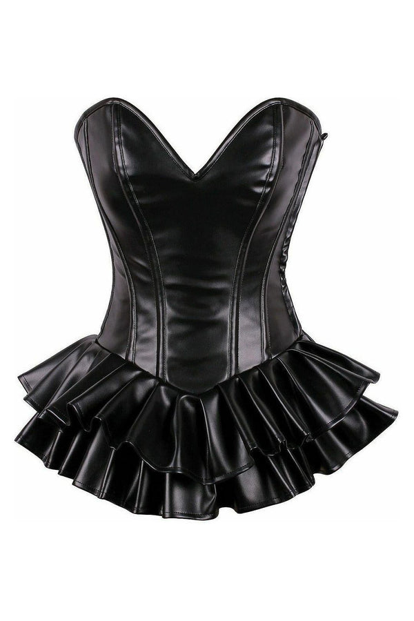 Daisy Corsets Top Drawer Black Faux Leather Steel Boned Mini Corset Dress