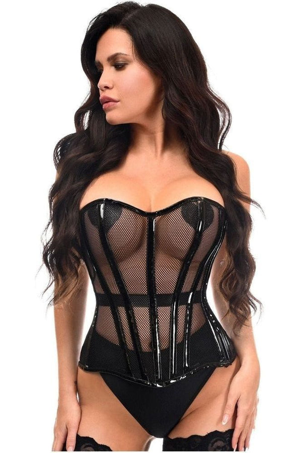 Daisy Corsets LIMITED EDITION Top Drawer Black Fishnet w/Patent Steel Boned Overbust Corset