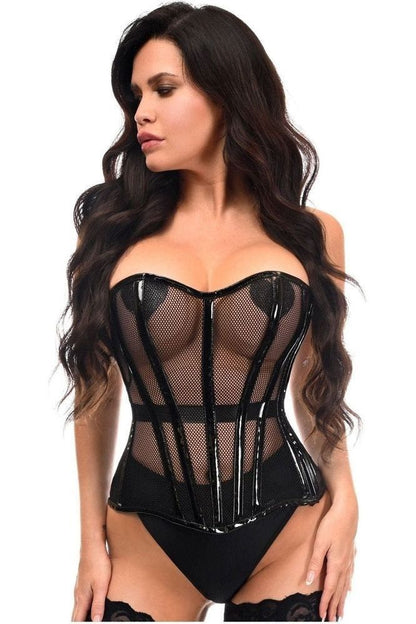 Top Drawer Black Fishnet w/Patent Steel Boned Overbust Corset - Daisy Corsets