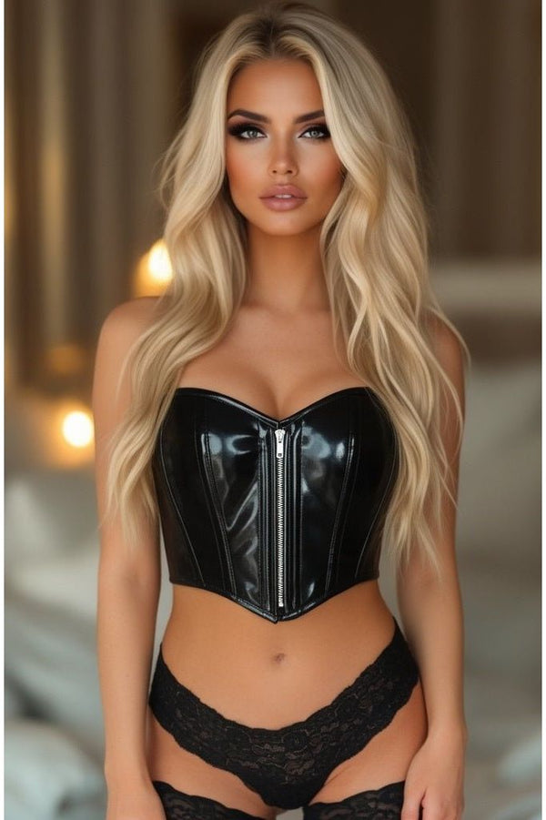 Daisy Corsets Top Drawer Black Patent Bustier Top w/Zipper