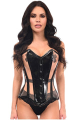 Top Drawer Black Patent & Nude Mesh Steel Boned Overbust Corset - Daisy Corsets