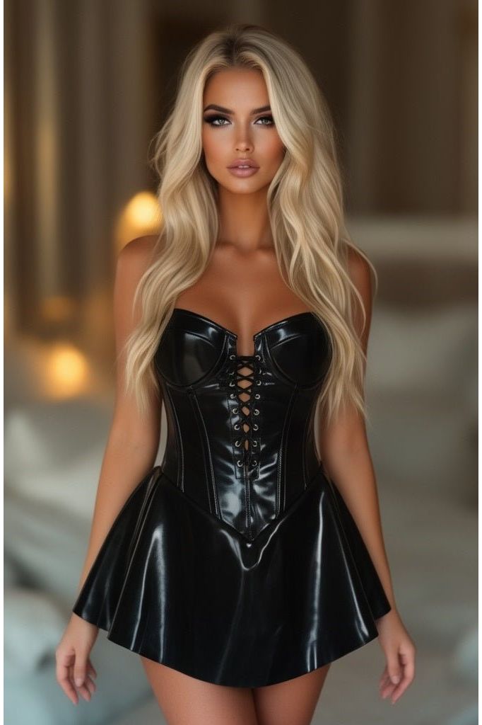 Daisy Corsets Top Drawer Black Patent Steel Boned Corseted Dress