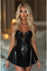 Daisy Corsets Top Drawer Black Patent Steel Boned Corseted Dress