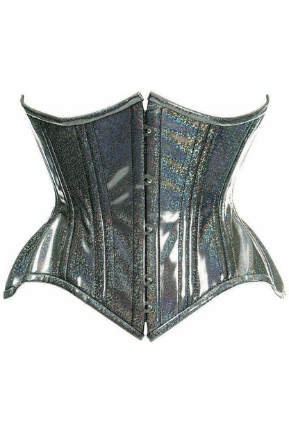 Top Drawer Black Rainbow Glitter Holo Double Steel Boned Curvy Cut Waist Cincher Corset - Daisy Corsets