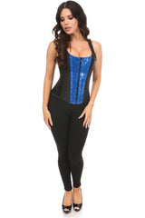 Daisy Corsets Top Drawer Black Satin & Blue Sequin Steel Boned Corset w/Straps
