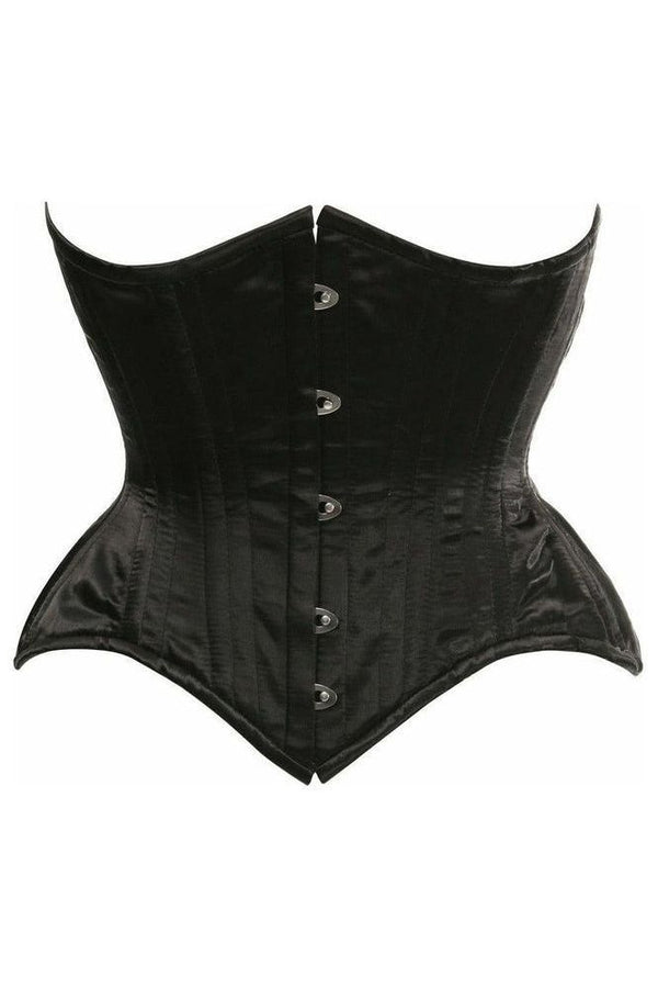 Daisy Corsets Top Drawer Black Satin Double Steel Boned Curvy Cut Waist Cincher Corset