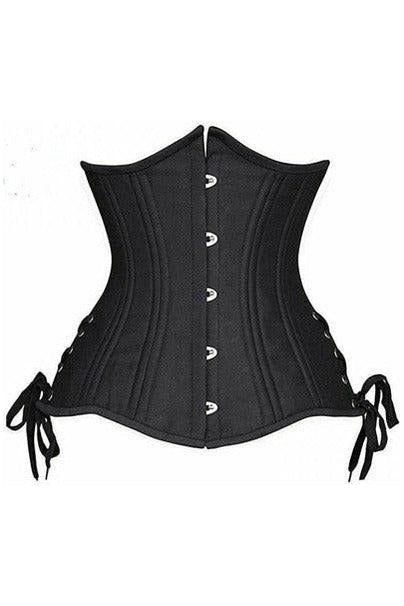 Daisy Corsets Top Drawer Black Satin Double Steel Boned Curvy Cut Waist Cincher Corset w/Lace-Up Sides