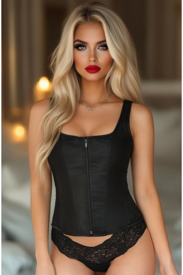 Daisy Corsets Top Drawer Black Satin Steel Boned Uniforming Corset w/Straps