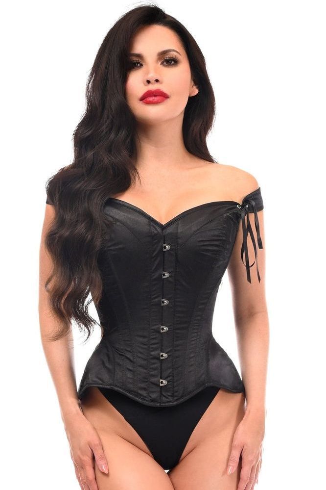 Daisy Corsets Top Drawer Black Satin Steel Boned Corset w/Straps