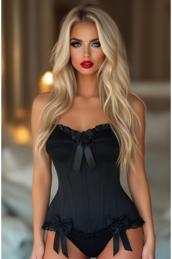 Daisy Corsets Top Drawer Black Satin Steel Boned Overbust Corset TD-169