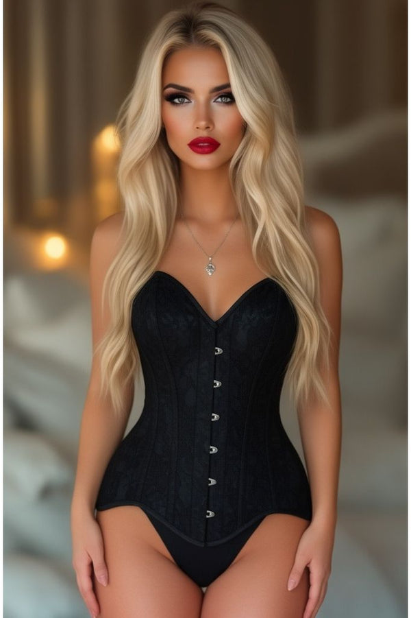 Daisy Corsets Top Drawer Black Satin w/Black Lace Overlay Steel Boned Overbust Corset