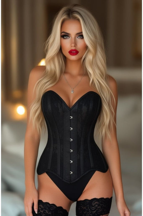 Daisy Corsets LIMITED EDITION Top Drawer Black Sheer Mesh Net & Lace Steel Boned Overbust Corset