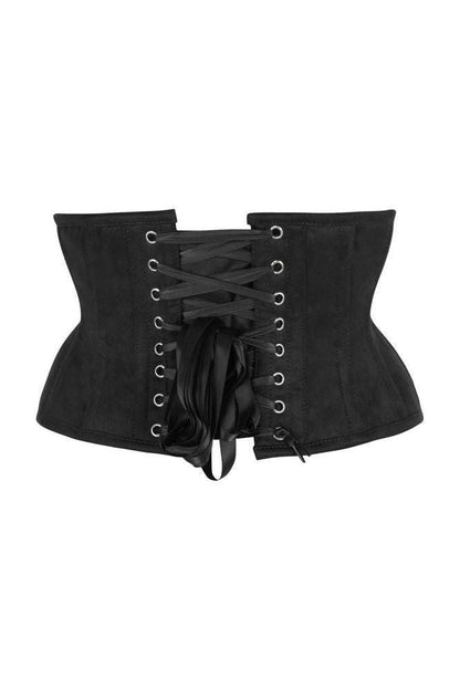 Top Drawer Black Suede Steel Boned Mini Waist Cincher Corset - Daisy Corsets