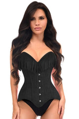 Daisy Corsets Top Drawer Black Suede Steel Boned Overbust Corset w/Fringe
