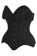 Daisy Corsets Top Drawer Black Suede Steel Boned Overbust Corset w/Fringe