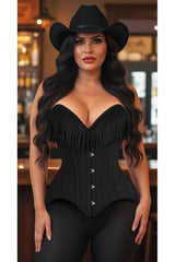 Daisy Corsets Top Drawer Black Suede Steel Boned Overbust Corset w/Fringe