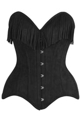 Daisy Corsets Top Drawer Black Suede Steel Boned Overbust Corset w/Fringe