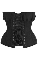 Daisy Corsets Top Drawer Black Suede Steel Boned Overbust Corset w/Fringe