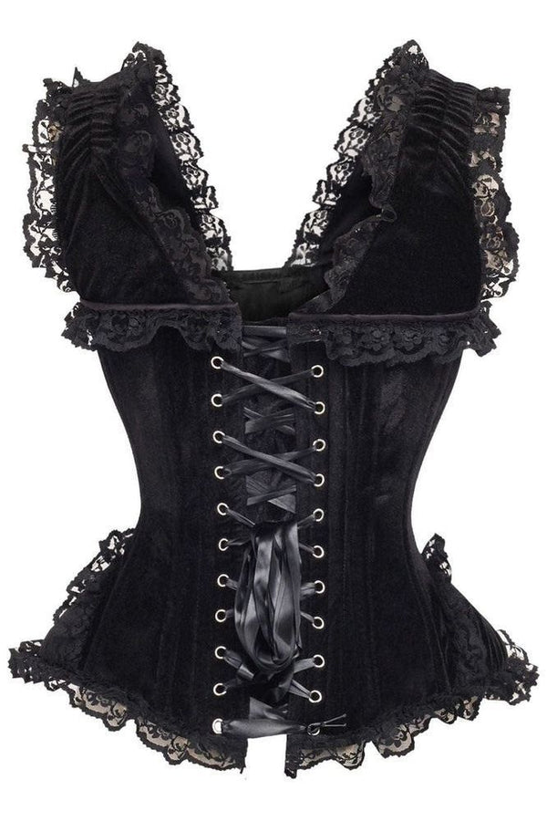 Daisy Corsets LIMITED EDITION Top Drawer Black Velvet & Lace Steel Boned Corset w/Cap Sleeves