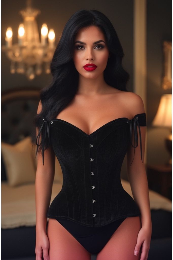 Daisy Corsets Top Drawer Black Velvet Steel Boned Corset w/Straps