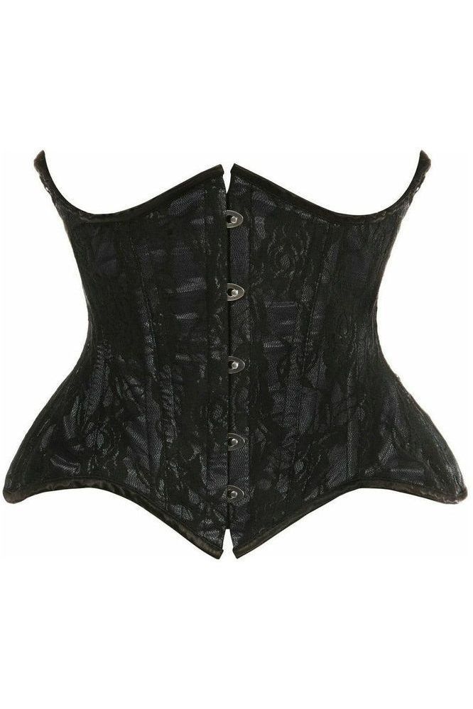 Daisy Corsets Top Drawer Black w/Black Lace Double Steel Boned Curvy Cut Waist Cincher Corset