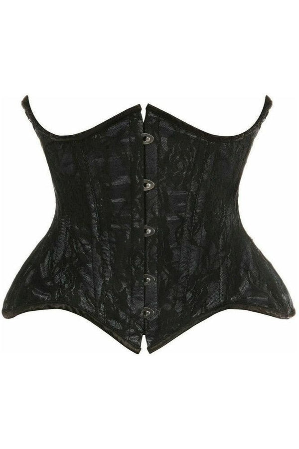 Daisy Corsets Top Drawer Black w/Black Lace Double Steel Boned Curvy Cut Waist Cincher Corset