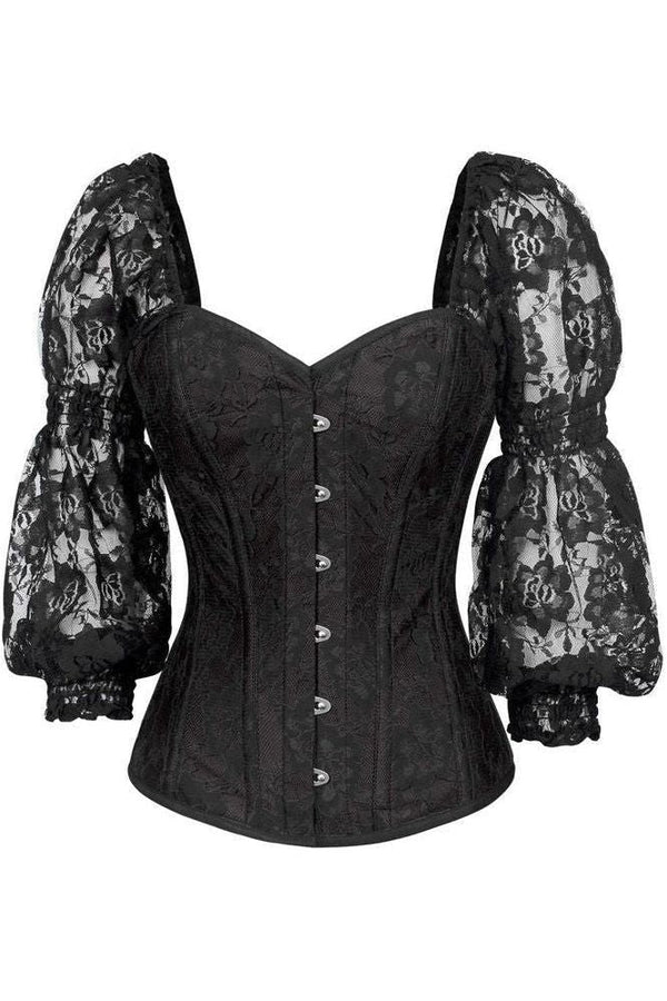 Daisy Corsets LIMITED EDITION Top Drawer Black w/Black Lace Steel Boned Long Sleeve Corset