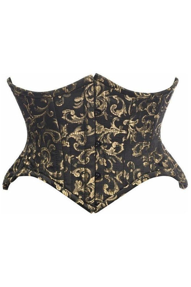 Daisy Corsets Top Drawer Black/Gold Brocade Double Steel Boned Mini Cincher Corset