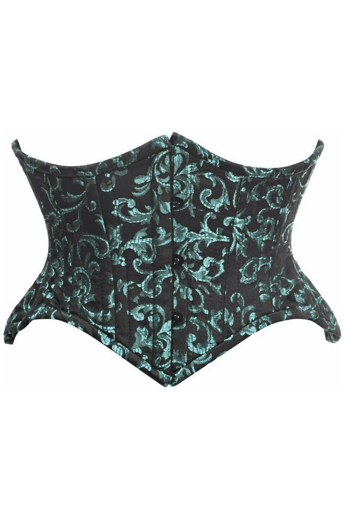 Daisy Corsets Top Drawer Black/Green Brocade Double Steel Boned Mini Cincher Corset