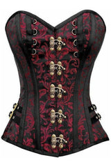 Top Drawer Black/Red Swirl Brocade Steel Boned Overbust Corset w/Buckles - Daisy Corsets