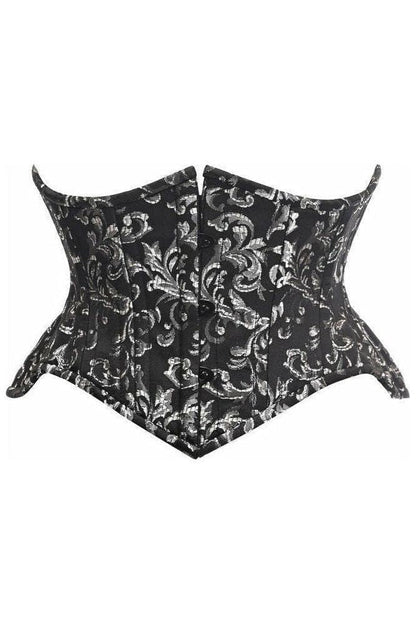 Top Drawer Black/Silver Brocade Double Steel Boned Mini Cincher Corset - Daisy Corsets