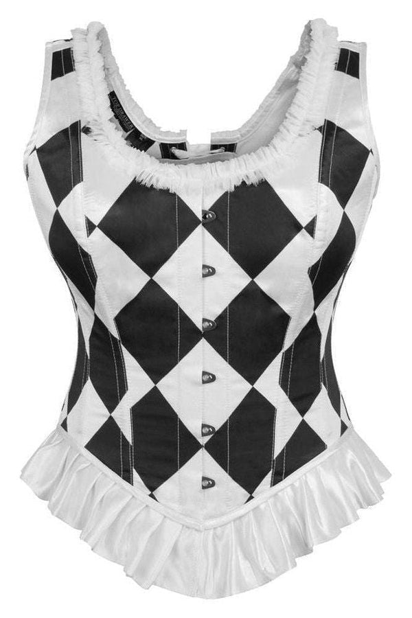 Daisy Corsets LIMITED EDITION Top Drawer Black/White Diamond Steel Boned Corset w/Straps