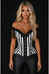 Daisy Corsets Top Drawer Black/White Striped Steel Boned Corset w/Straps