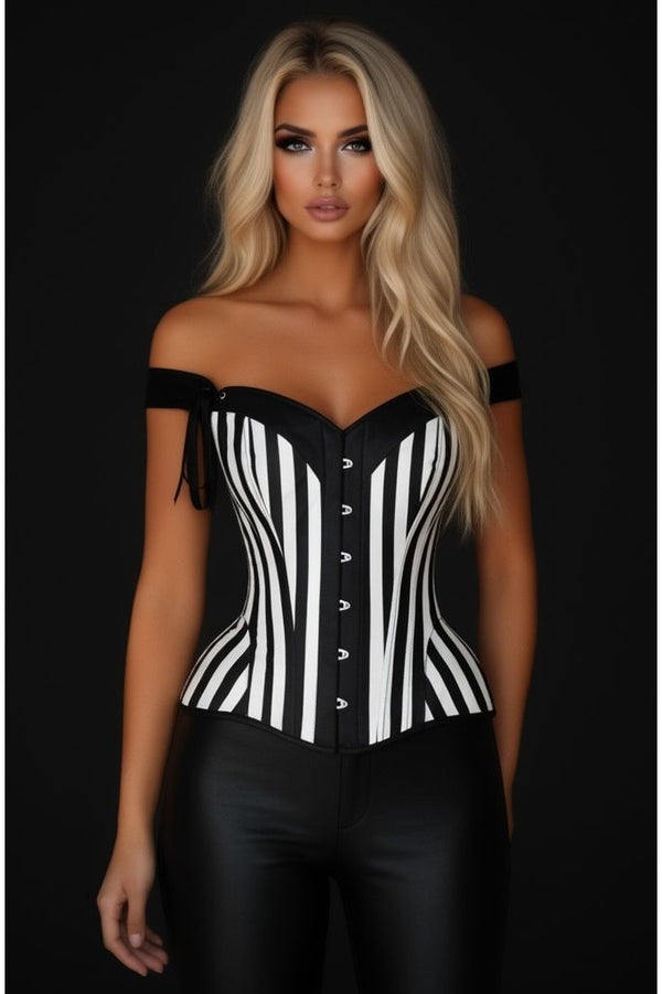 Daisy Corsets Top Drawer Black/White Striped Steel Boned Corset w/Straps