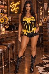 Daisy Corsets Top Drawer Black/Yellow Satin Steel Boned Burlesque Corset