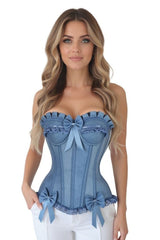 Daisy Corsets Top Drawer Blue Denim Underwire Steel Boned Burlesque Corset w/Bows