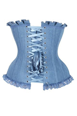 Daisy Corsets Top Drawer Blue Denim Underwire Steel Boned Burlesque Corset w/Bows