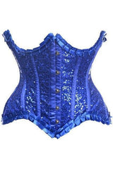 Daisy Top Drawer Blue Satin & Sequin Underwire Curvy Cut Steel Boned Waist Cincher Corset