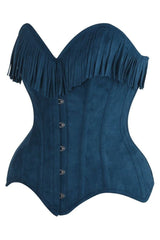 Daisy Corsets Top Drawer Blue Suede Steel Boned Overbust Corset w/Fringe