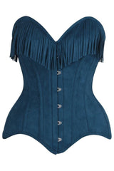Daisy Corsets Top Drawer Blue Suede Steel Boned Overbust Corset w/Fringe