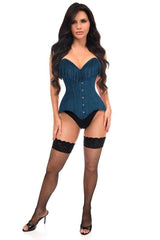 Daisy Corsets Top Drawer Blue Suede Steel Boned Overbust Corset w/Fringe