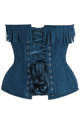 Daisy Corsets Top Drawer Blue Suede Steel Boned Overbust Corset w/Fringe